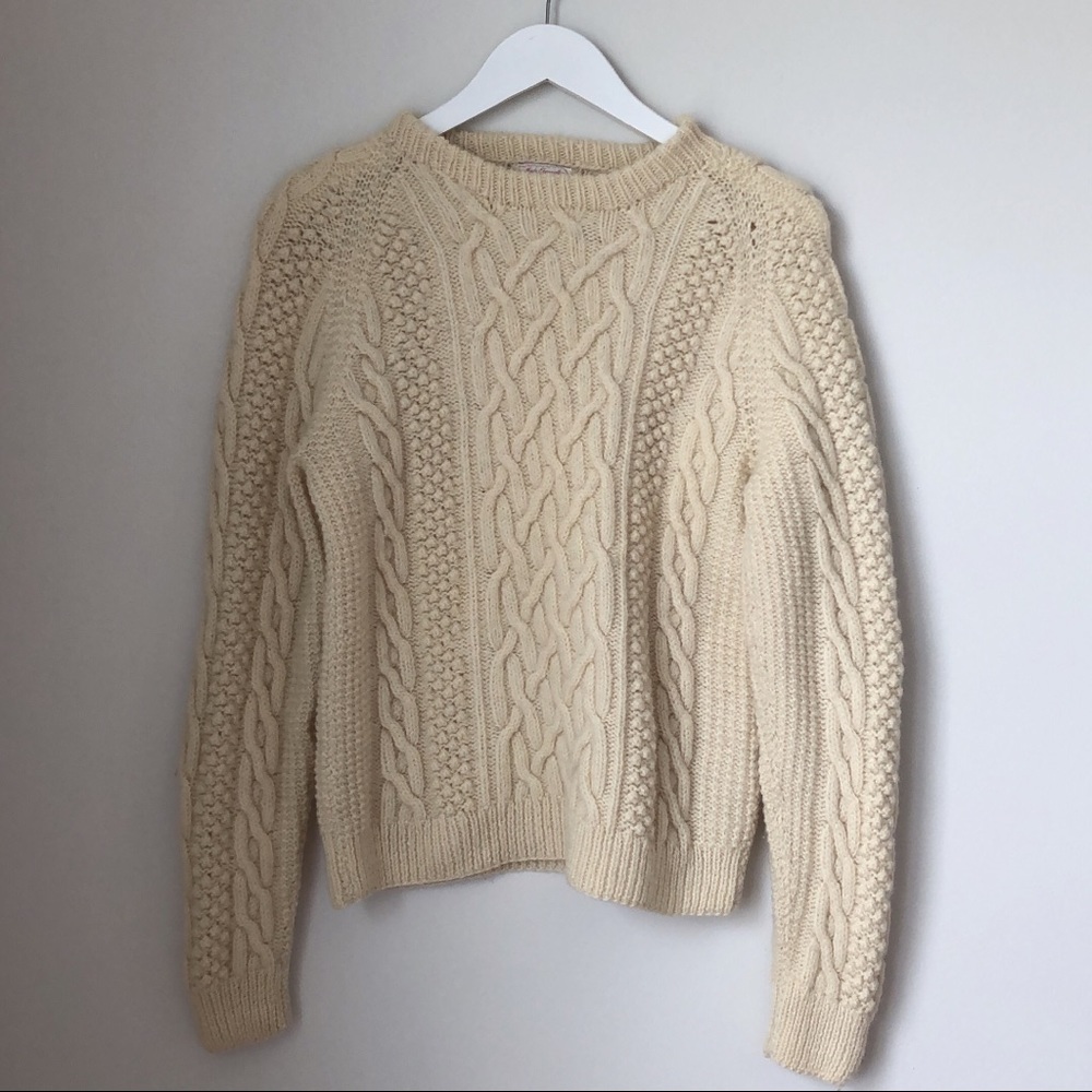 SOLD// Handmade Wool Fisherman’s Crewneck Sweater in Cream - Picture 6 of 9